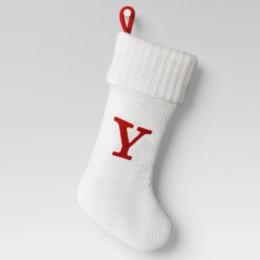 NEW Wondershop Knit Christmas Stocking Monogram Y Red White Holiday Festive Cozy